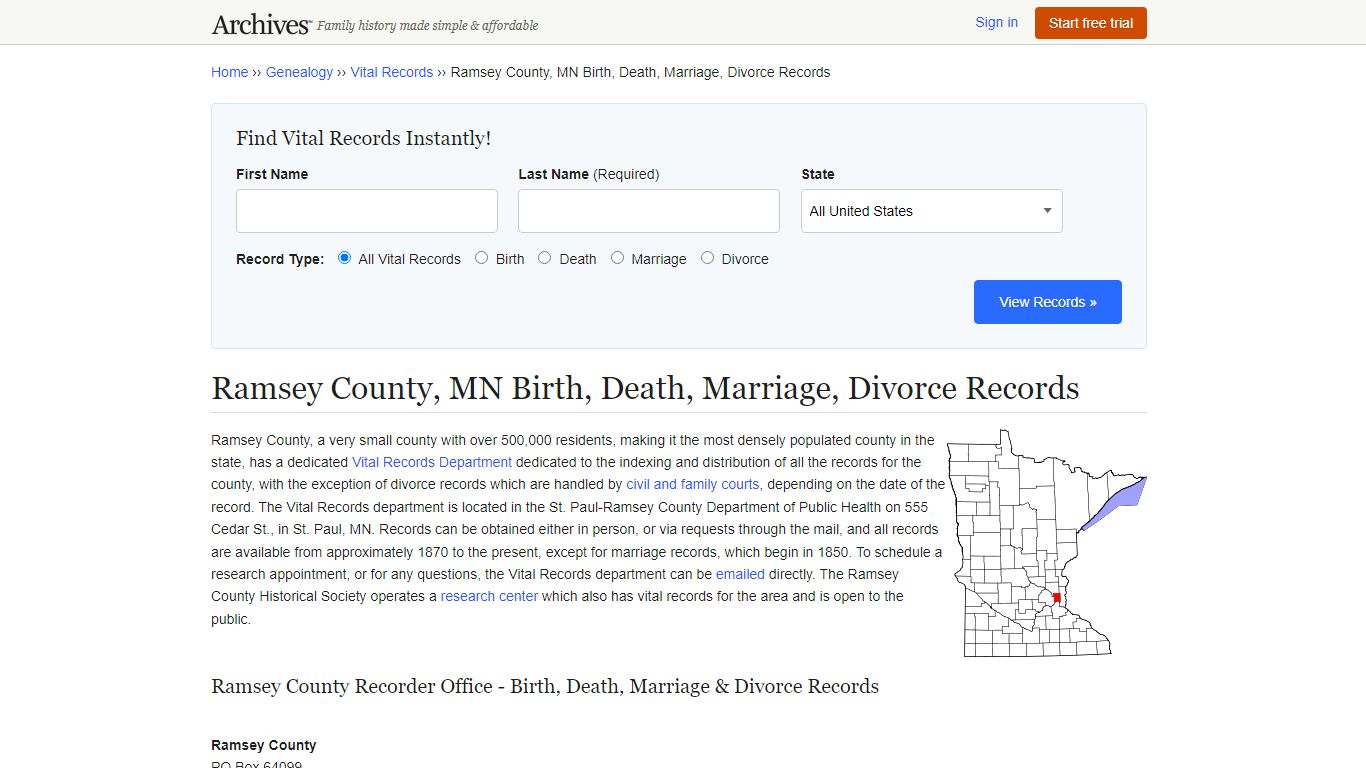 Ramsey County, MN Birth, Death, Marriage, Divorce Records